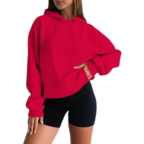 Image of Generisch Casual Hoodie for Women, Soft and Comfortable Pullover Fleece Casual Casual Basic Loungewear Lightweight Versatile, red, L