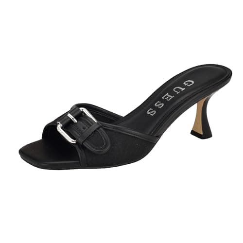Image of GUESS Women's Dista Heeled Sandal, Black Logo, 5 UK