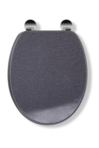 Image of Croydex Dove Flexi-Fix Wooden Toilet Seat - Antibacterial Treated Surface, Adjustable Hinges with Top & Bottom Fixings Included and Rust Free Chrome Plated Hinge Covers (Granite Effect)