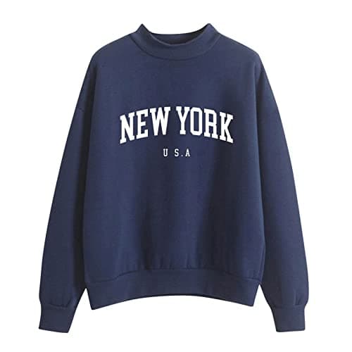 Image of Women New York Pullover Sweatshirts Crew Neck womens christmas jumpers and t shirts pink funny oversized sweatshirt grey