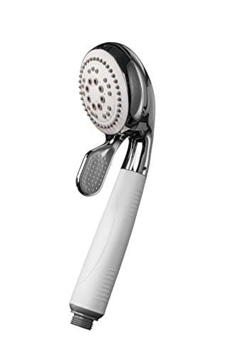Image of Croydex Assistive Four Function Shower Head with Rubber Handle for Increased Grip - Chrome and Silver, Eco Water Saving Feature, 85mm Diameter Shower Spray