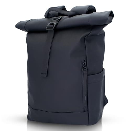 Image of iNeq Roll Top Backpack Water Resistant Men and Women with Padded 15.6" Laptop & Tablet Compartments | Versatile Rolltop Rucksack | Expandable Travel Backpack for Work, School & Outdoors (Black)