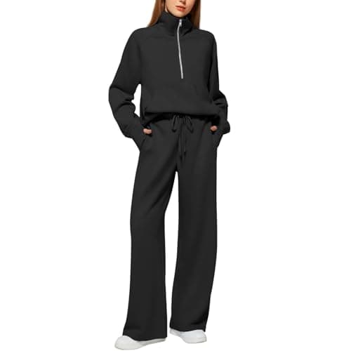 Image of Women's Half Zip Tracksuit Set UK - 2 Piece Activewear with Cropped Sweatshirt & Joggers - Soft Polyester Spandex Loungewear for Gym Casual Wear Women's Clothing