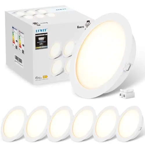 Image of LVWIT Kitchen Spot Lights Ceiling,LED Downlights for Ceiling,18W Ultra Slim Recessed Ceiling Lights,1980LM Neutral White 4000K Non-Dimmable Spotlights for Bathroom Kitchen Living Room,6 Pack