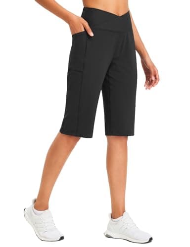 Image of baleaf Womens Shorts Ladies Bermuda Running Long Short 14" Knee Length High Waisted Gym Shorts with Pockets Yoga Black M