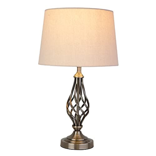 Image of Lighting Supermarket Queenswood Traditional Barley Twist Table Lamp with Natural Linen Drum Shade- Antique Brass