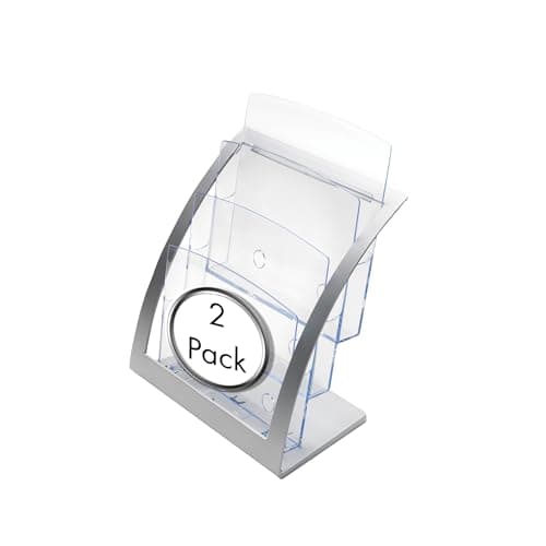 Image of Deflecto Pack of 2 Magazine Size 3 Tier Contemporary Countertop Literature Holder with integrated Business Card Holder - Silver