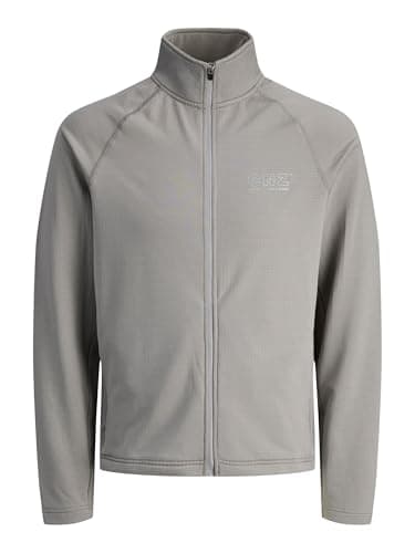 Image of JACK & JONES Men’s Full Zip High Neck Jacket | Lightweight Casual Sportswear Top | Long Sleeve Zip-Up Jacket |Grey Flannel Colour | UK Size - XL