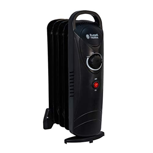 Image of Russell Hobbs 650W Oil Filled Radiator, 5 Fin Portable Electric Heater - Black, Adjustable Thermostat, Safety Cut-off, 10 m sq Room Size, RHOFR3001, 2 Year Guarantee