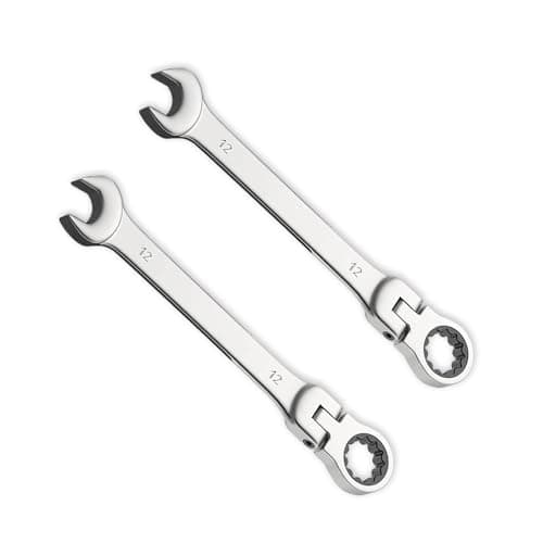 Image of Leliafleury 2pcs 12mm Ratchet Spanner Flex-Head, Combination Wrench, Polished CR-V Chrome Vanadium Steel Metric Spanner, 72-Tooth, Box and Open End Ring Ratcheting Spanner Tool for Home Bicycle