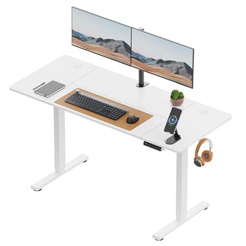 Image of VonHaus Electric Standing Desk, USB-C Charging Height Adjustable Sit Stand Desk with Anti-Collision, Height Preset Technology & Cable Management, White Four Piece Desktop & Steel Frame, 140x60cm