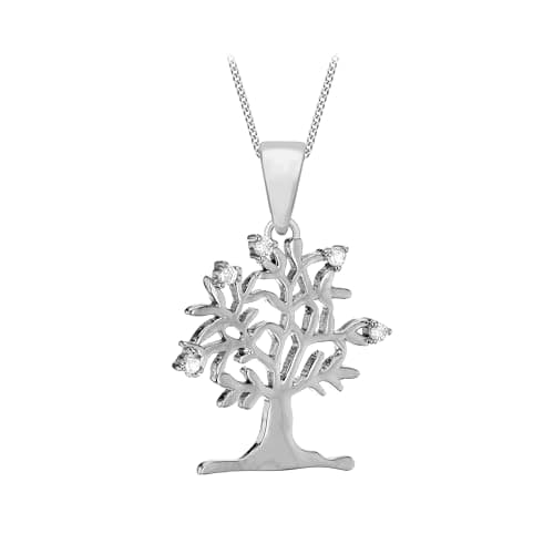 Image of Tuscany Silver Women's Sterling Silver Rhodium Plated Cubic Zirconia 'Tree of Life' Pendant Necklace
