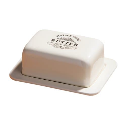 Image of Premier Housewares Butter Dish With Lid Cream Ceramic Flutter Butter Engraved Butter Dishes With Lids Ceramic Butter Dish 16.8 cm x 12.6 cm x 8.8 cm
