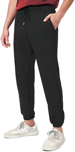 Image of MnZFits Joggers for Men Fleece Cuffed Tracksuit Bottoms - Sweatpants Breathable with Elasticated Waist, Adjustable Drawstring, Back & Side Pockets (UK, Alpha, L, Regular, Regular, Black)