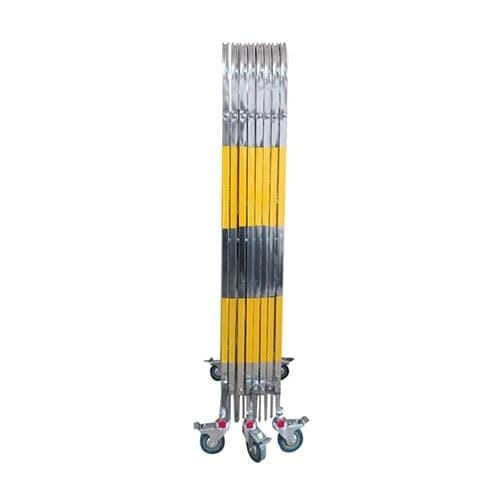 Image of Security Barrier,Expandable Stainless Steel Barricade Fence - Mobile Security Gate with Casters, Retractable Traffic Barrier for Warehouses, Parks & Garage Entrances (Yellow-Silver, 1.5x3m)