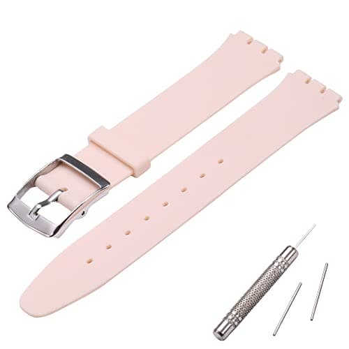 Image of MCXGL silicone replacement strap ultra-thin ladies watch band compatible with swatch skin series no second watch (16mm) (Nude Pink)
