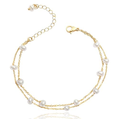Image of Suupii Pearl Bracelets for Womens Golden, Gold Bracelet for Women Dainty Gold Bracelets Womens Bracelet Golden, Pearl Jewellery, Giving to Family or Friends on Birthdays and Anniversaries