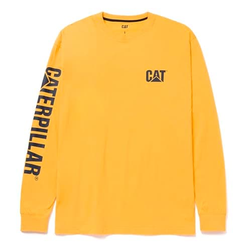 Image of CAT Caterpillar Trademark Banner Long Sleeve Tee Shirts for Men with Center Back Neck Wire Management Loop Workwear Logo, Yellow, Large