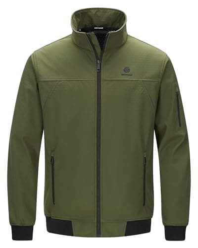 Image of GEO-NANO Men's Softshelljacket Waterproof Lightweight Windbreaker Jacket Casual Zip Up Fleecejacket for Hiking Fishing Camping Frond Green L