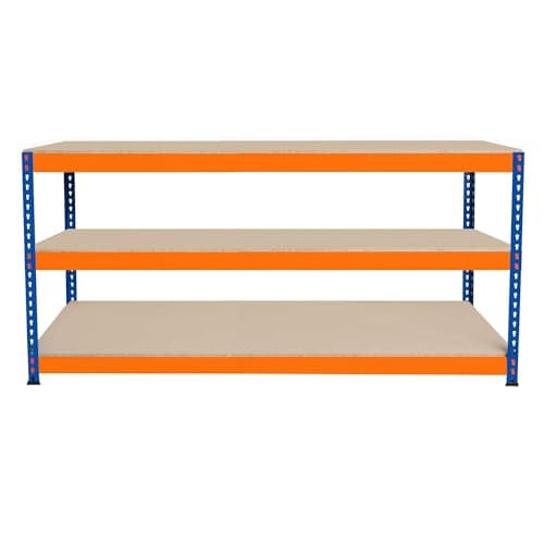 Image of Garage Workbench S-Rax 3 Shelf 180cm x 60cm x 90cm Workstation Heavy Duty Steel Chipboard 300kg Capacity Per Shelf Adjustable Layout Boltless Assembly Rubber Feet 3 Reinforced Support Bars Warehouse