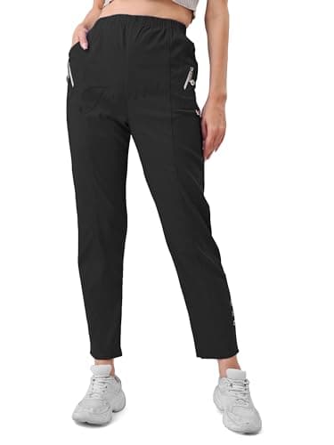 Image of femiss Trousers for Women UK Casual Full Length Elasticated High Waist Relax Fit Ladies Everyday Soft Stretchy Lightweight Pants (Black-T3)