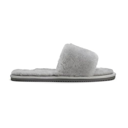 Image of Women's Open Toe Mule Sheepskin Slippers – Genuine Soft Shearling Lining for All-Season Comfort – Slip-On Design with Durable Non-Slip Sole – Stylish Indoor & Light Outdoor Footwear - Drizzle/UK 5