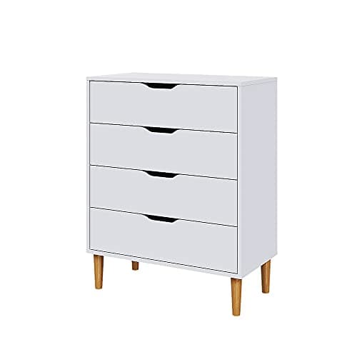 Image of Panana Chest of Drawers, Wood 4 Drawers Cabinet Storage Organiser Unit with Wooden Legs for Living Room Bedroom Hallway (White)