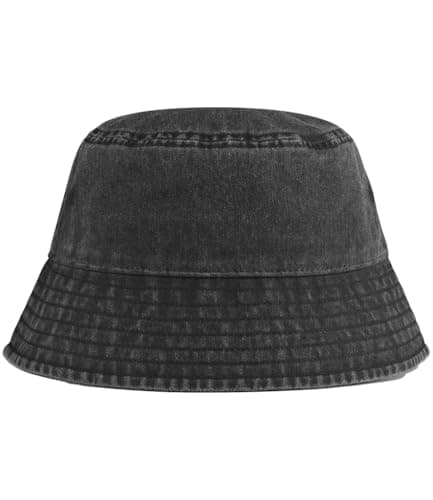 Image of ASVP Shop Vintage Bucket Hat – Unisex Washed Cotton Summer Sun Hat with UPF50+ Protection, Lightweight Festival Beach Fishing Hat (UK, Alpha, S, M, Vintage Black)