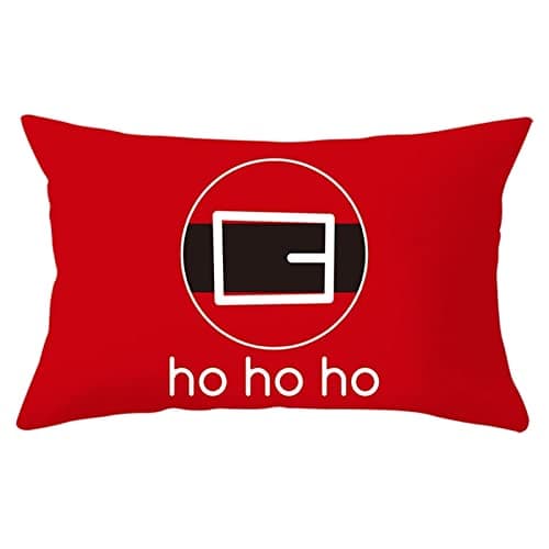Image of Dsnyu Cushion Cover Christmas, Belt Buckle Ho Ho Ho Polyester Throw Pillow Cover, Red Christmas Vacation Throw Pillow Covers Farmhouse Decorative 12x20 inches
