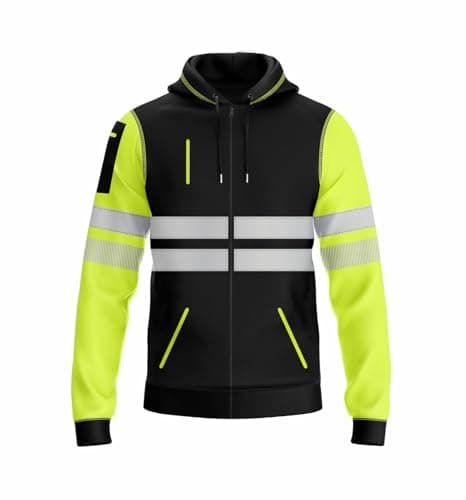 Image of kraftd Mens Hi Vis Pullover Hoodie Reflective Tape Full Zip High Visibility Sweatshirt Safety Work High Viz Hoodies with Pockets Workwear (UK, Alpha, M, Regular, Regular, Black/Yellow)