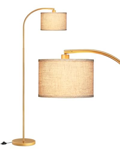 Image of EDISHINE LED Floor Lamp, 63" Standing Lamp with Adjustable Linen Shade, Gold Metal Arc Light Pole, Modern Simple Floor Lamps for Living Room, Lounge, E27 Socket