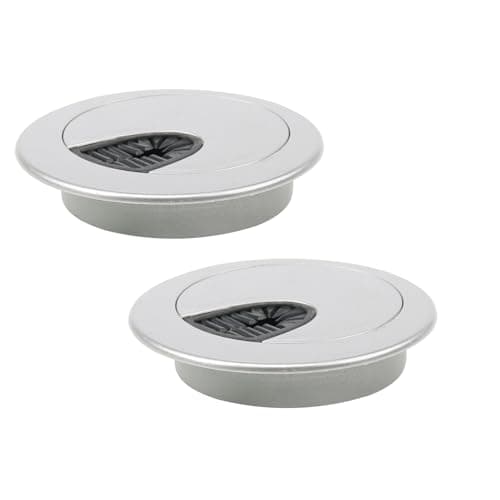 Image of 2 Pack Cable Grommets, 65mm (2-9/16 Inch) Silver ABS Desk Cable Hole Covers,Wire Organiser for Office & Computer Desks