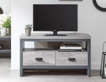 Image of GFW Boston 2 Drawer & Shelf Corner TV Unit, Television Stand for Living Entertainment Room with Storage Shelves & Drawers, H-48.5cm x W-86cm x D-45cm, Grey