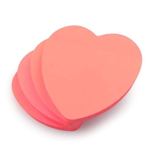 Image of Evergreen Goods 4 Pads Heart Shaped Sticky Notes Neon Peach Colour 100 Sheets per Pad 3"x3" Removable Adhesive Sticky Notes for Office School Home Valentines Gift for Couples