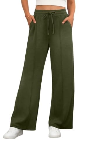 Image of PrinStory Ladies Stretchy Work Office Trousers Elasticated Waist Straight Leg Casual for Women UK Yoga Pants with Pockets (Army Green, L)