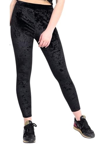 Image of STAR FASHION Womens Crushed Velvet Fabric Leggings Ladies Velour Legging Bottoms Fancy Set Causal Party Wear Black 12-14