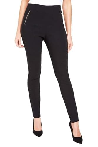 Image of Roman Originals Stretch Trousers for Women UK Ladies High Waisted Pants Pull On Leggings Smart Slimming Office Work Fitted Tailored Tapered Regular & Plus Sizes - Jet Black (29 in) - Size 10