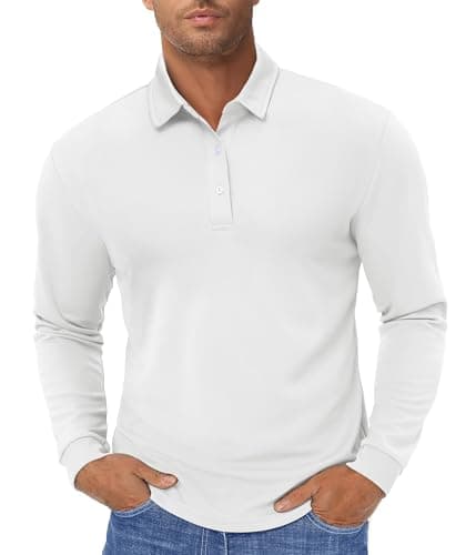 Image of TACVASEN Mens Long Sleeve Shirts Quick Dry Golf Polo Shirt Tactical Polo Shirts Lightweight T Shirt White,L
