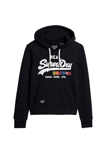 Image of Superdry Women's Vintage Hoodie with Coloured Logo Dark Navy Blue 36