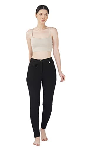 Image of Avon Equine Horse Riding Ladies Soft Stretchy Jodhpurs JODS JODPHURS Girls and Women Cotton Lycra Soft Stretchy Jods Knee Patch Equestrian Jodh Ladies Pants (Black, Size - 16/32Inch