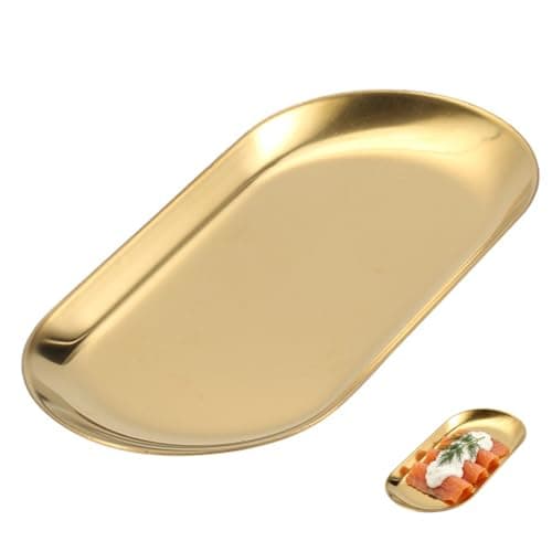 Image of Gold Serving Tray, Gold Trays Decorative for Kitchen, Oval Gold Tray for Roasting, Elegant Gold Kitchen Accessories for Restaurant Use