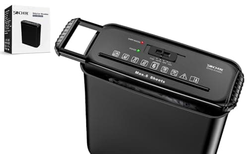 Image of VACLANY Strip Cut 6 Sheet Paper Shredder, Extendable Arm Design with Overheat Protection, Security Level P4 and 8 Liter Bin Cut Size 6mm, Ideal for Home and Office Use