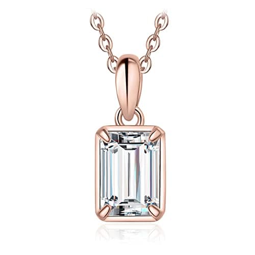 Image of JewelryPalace Emerald Cut 1ct Cubic Zirconia Solitaire Pendant Necklace for Women, 925 Sterling Silver Rose Gold Plated Necklaces for Her, Classic Simulated Diamond Jewellery Set, 18 Inches chain