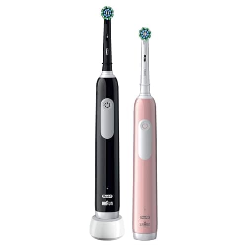 Image of Oral-B Pro 3 2x Electric Toothbrushes For Adults, Gifts For Women / Men, 2 Handles & 2 Cross Action Toothbrush Heads, 3 Modes, Teeth Whitening, 2 Pin Plug, 3900, Black & Pink
