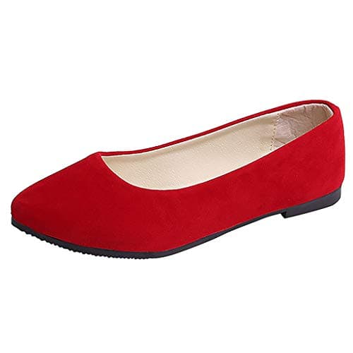 Image of Women's Slip On Flat Walking Ballerina Shoes Casual Work Office Comfortable Cute Shoes Ladies Flat Pumps UK Size Slip On Loafers Ballet Ballerina Dolly Shoes Red, 6.5 UK