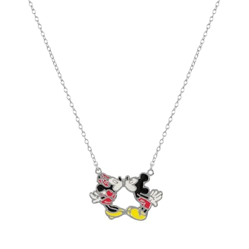 Image of Disney Sterling Silver Enamel Mickey and Minnie Mouse Kissing Necklace