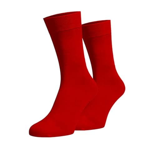 Image of ONESCK Super Soft Cotton Dress Socks Vibrant Plain Colours for Men (Red, 7-12)