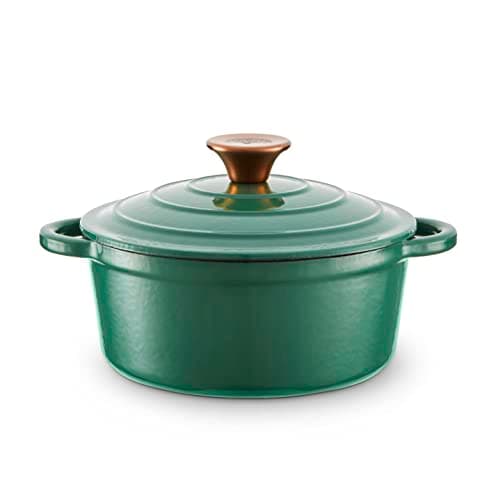 Image of Barbary & Oak BO800250GRN Round Cast Iron Casserole Pan with Durable Enamel Interior, 20cm, Verdigris Green