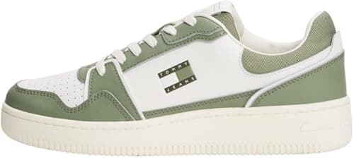 Image of Tommy Jeans Men's TJM Retro Basket Em0Em01610 Low Top, White (Ecru/Aruba Green), 10 UK
