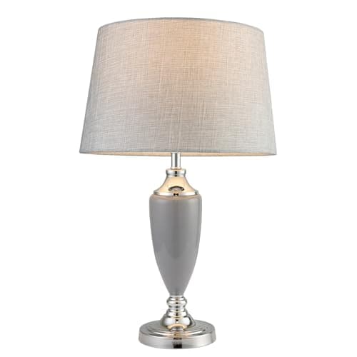 Image of Lighting Supermarket Malham Large Classic Ceramic Table Lamp with Matching Shade - Modern Grey and Satin Silver